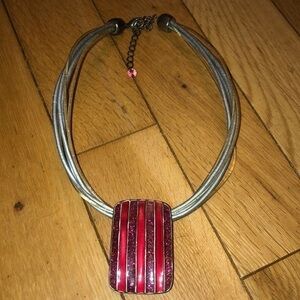 Red Purple Rectangle Necklace Multi Strand Choker
